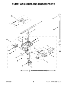 Pump, Washarm And Motor Parts Diagram and Parts List for KDTE104KPS3  KitchenAid Dishwasher