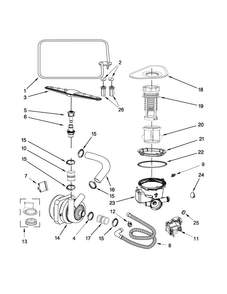 Pump And Sprayarm Parts Diagram and Parts List for UDT518SBDP0  Whirlpool Dishwasher