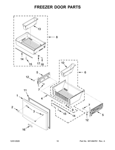 Freezer Door Parts Diagram and Parts List for KRFF507HWH02  Whirlpool Refrigerator