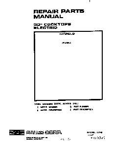 Cover Page Diagram and Parts List for C3458*0  Roper Range
