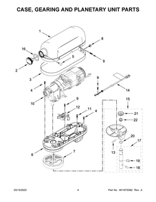 Case, Gearing And Planetary Unit Parts Diagram and Parts List for KSM55SXXXBM0  KitchenAid Mixer