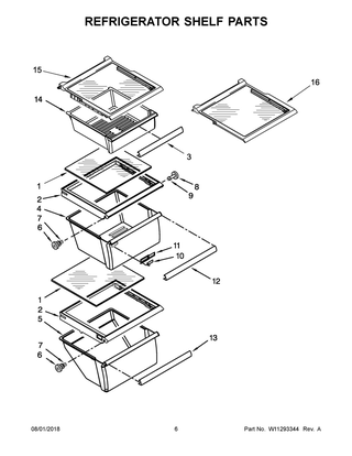 Refrigerator Shelf Parts Diagram and Parts List for 5WRS25FDFG00  Whirlpool Refrigerator