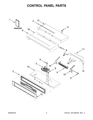 Control Panel Parts Diagram and Parts List for KODT107ESS03  Whirlpool Wall Oven
