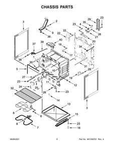 Chassis Parts Diagram and Parts List for WFE515S0JW1  Whirlpool Range