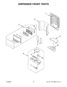 Dispenser Front Parts Diagram and Parts List for WRX735SDHZ10  Whirlpool Refrigerator