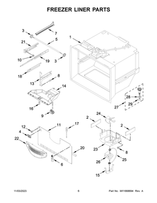 Freezer Liner Parts Diagram and Parts List for WRB329DFBW05  Whirlpool Refrigerator