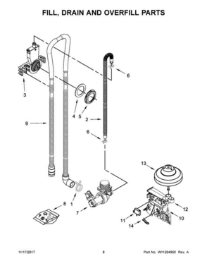05 - Fill, Drain And Overfill Parts Diagram and Parts List for WDF520PADB6  Whirlpool Dishwasher