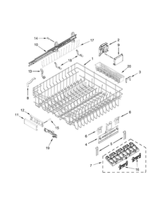 Upper Rack And Track Parts Diagram and Parts List for KDTE254EBL0  KitchenAid Dishwasher