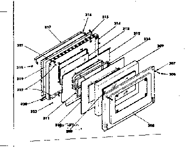 Oven Door Diagram and Parts List for 1553567302  Kenmore Range