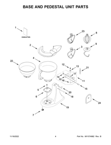Base And Pedestal Unit Parts Diagram and Parts List for 5KSM195PSZHI0  KitchenAid Mixer