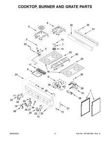 Cooktop, Burner And Grate Parts Diagram and Parts List for KFGC500JMB05  KitchenAid Range