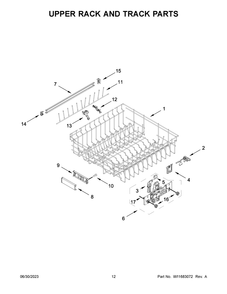 Upper Rack And Track Parts Diagram and Parts List for KDTM604KBS2  KitchenAid Dishwasher