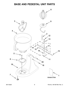 Base And Pedestal Unit Parts Diagram and Parts List for 5KSM125EIB4  KitchenAid Mixer