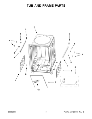 Tub And Frame Parts Diagram and Parts List for WDF550SAHS0  Whirlpool Dishwasher