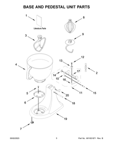 Base And Pedestal Unit Parts Diagram and Parts List for 5KSM193ADBWH0  KitchenAid Mixer