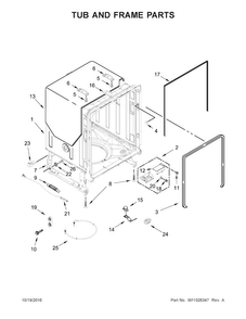 Tub And Frame Parts Diagram and Parts List for WDF770SAFZ1  Whirlpool Dishwasher