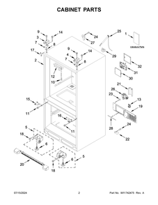 02 - Cabinet Parts Diagram and Parts List for WRFF5333PB02  Whirlpool Refrigerator