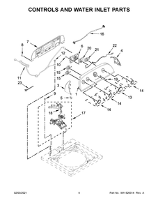 Controls And Water Inlet Parts Diagram and Parts List for 4GWTW1805LW0  Whirlpool Washer