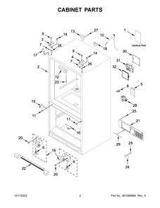 Cabinet Parts Diagram and Parts List for WRF535SWHV09  Whirlpool Refrigerator