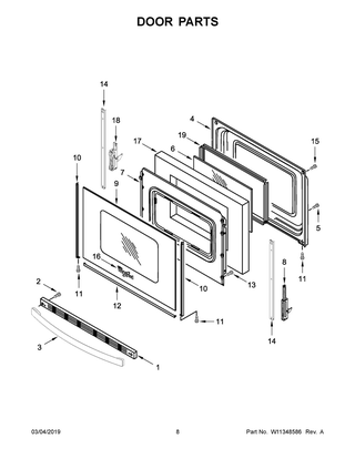 Door Parts Diagram and Parts List for YWFE510S0HB1  Whirlpool Range