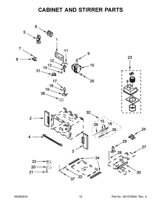 Cabinet And Stirrer Parts Diagram and Parts List for WOC75EC7HV03  Whirlpool Microwave Oven Combo