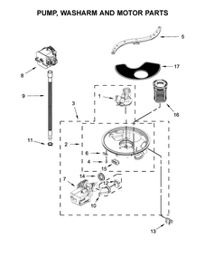 Pump, Washarm And Motor Parts Diagram and Parts List for 66517389N710  Kenmore Dishwasher