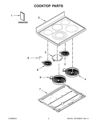 Cooktop Parts Diagram and Parts List for YKFED500ESS3  Whirlpool Range