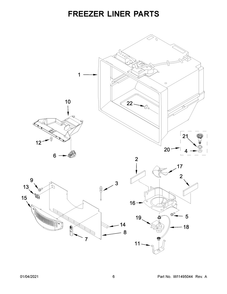 Freezer Liner Parts Diagram and Parts List for WRB119WFBM02  Whirlpool Refrigerator