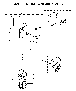 Motor and ice container parts Diagram and Parts List for 10651783413  Kenmore Refrigerator