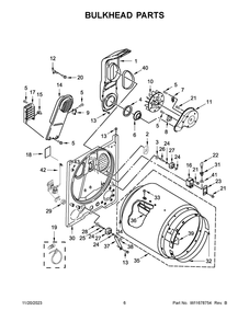 Bulkhead Parts Diagram and Parts List for WED6150PW0  Whirlpool Dryer