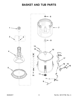 Basket And Tub Parts Diagram and Parts List for 1CWTW4705GW0  Whirlpool Washer