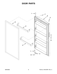 Door Parts Diagram and Parts List for WZF34X16DW08  Whirlpool Freezer