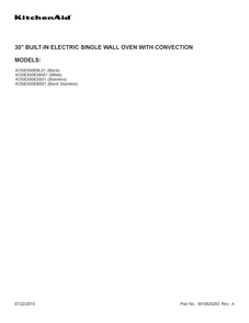 Cover Sheet Diagram and Parts List for KOSE500EWH01  KitchenAid Wall Oven