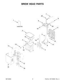 02 - Brew Head Parts Diagram and Parts List for 5KES8556ESX0  Whirlpool Coffee Maker