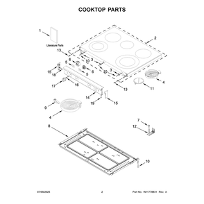 Cooktop Parts Diagram and Parts List for YWFES7030SW0  Whirlpool Range