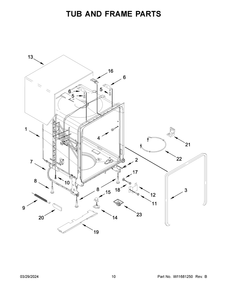 Tub And Frame Parts Diagram and Parts List for WDP560HAMW1  Whirlpool Dishwasher