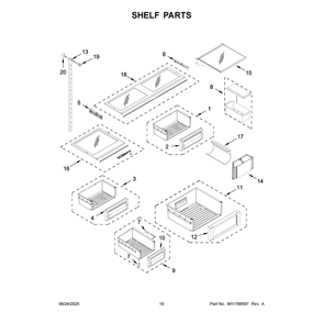 Shelf Parts Diagram and Parts List for KBFN502EPA06  KitchenAid Refrigerator