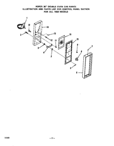 Control Panel Diagram and Parts List for 1833*0A  Roper Wall Oven