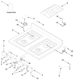 Cooktop Parts Diagram and Parts List for VRGW3150RB0  Whirlpool Range