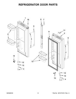 Refrigerator Door Parts Diagram and Parts List for WRFA32SMHZ02  Whirlpool Refrigerator