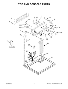 Top And Console Parts Diagram and Parts List for 11072342511  Kenmore Dryer