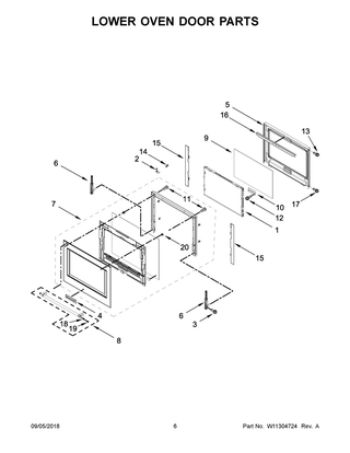 Lower Oven Door Parts Diagram and Parts List for KODT107ESS03  Whirlpool Wall Oven