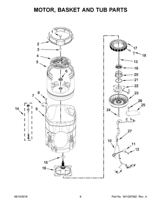 Motor, Basket And Tub Parts Diagram and Parts List for WTW7500GC2  Whirlpool Washer