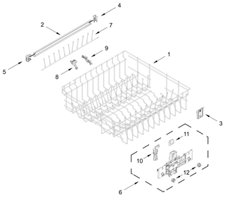 Upper Rack And Track Parts Diagram and Parts List for WDTA50SAKZ4  Whirlpool Dishwasher