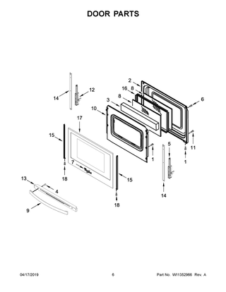 Door Parts Diagram and Parts List for YWEE510S0FV2  Whirlpool Range