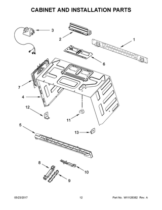 Cabinet And Installation Parts Diagram and Parts List for YKMHP519ES1  Whirlpool Microwave