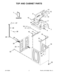 02 - Top And Cabinet Parts Diagram and Parts List for 8TWTW5010PW1  Whirlpool Washer