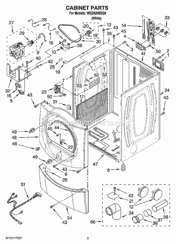 CABINET PARTS Diagram and Parts List for WED9200SQ0  Whirlpool Dryer