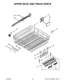 Upper Rack And Track Parts Diagram and Parts List for KDFE104HPS1  Whirlpool Dishwasher
