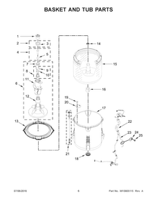 Basket And Tub Parts Diagram and Parts List for 2DWTW4845EW1  Whirlpool Washer